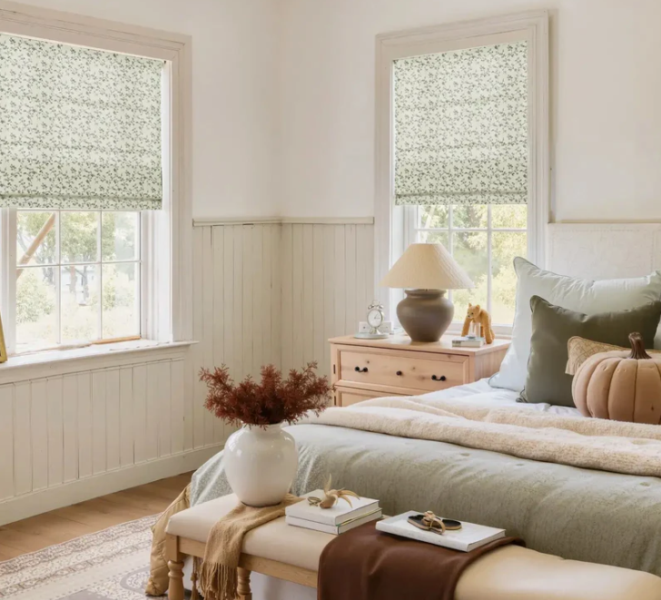 Linen Roman shades in a Round Rock, TX home